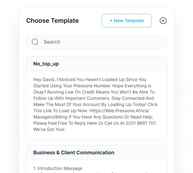 Choose template panel